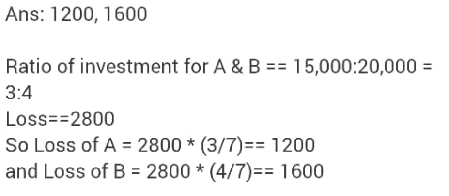 Worked calculation of the loss split between A and B
