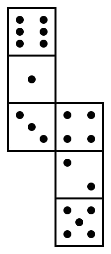 Cube net showing faces with 1, 2, 3, 4, 5, and 6 dots