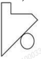 Target figure: an irregular outline with a left vertical side, an inward rectangular step at the top, a right-pointing angular tip, a diagonal return to the lower-left corner, and a circle below the diagonal.