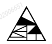 Upright triangle with a striped region at lower-left and rectangular blocks at lower-right.