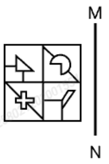 Given figure with mirror line MN on the right