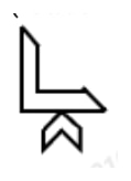 Given figure: a narrow L-shaped strip with a slanting cut at each free end, its long arm running downward on the left and its short arm turning right along the bottom, with a hollow upward-pointing chevron hanging from the middle of the lower edge.