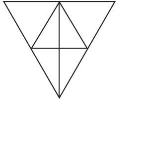 Triangle-counting diagram: an inverted large triangle with a horizontal middle segment, two upper diagonals meeting at the top midpoint, and a vertical line from that midpoint to the bottom vertex.