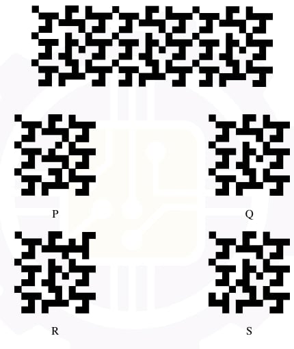Target repeating maze pattern and four candidate tiles P, Q, R, and S.
