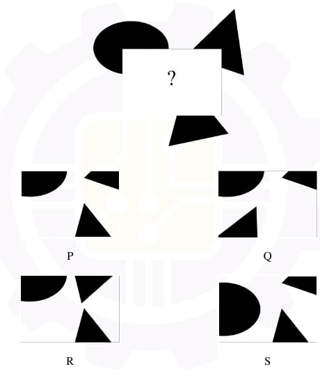 Incomplete oval and two triangles with a missing rectangle, followed by candidate portions P, Q, R, and S.