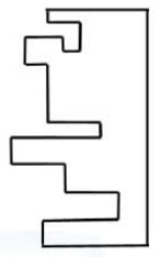 Tall rectilinear outline. Starting at the bottom-left corner and tracing the boundary: go right along the bottom, up the full straight right side, left along the long top, down a short step, right, down, left, up, left to an upper-left projection, down, right, down a long vertical, right to a central projection, down, left to a farther-left projection, down, right, down, right to a lower projection, down, left, then down to the starting corner.