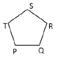 A closed five-sided outline with vertices P at lower left, Q at lower right, R at upper right, S at top, T at upper left. The associated native caption reads PQ = QR = RS = ST = TP = 10 cm.