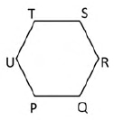A closed six-sided outline with vertices P lower left, Q lower right, R right, S upper right, T upper left, U left. The associated native caption reads PQ = QR = RS = ST = TU = UP = 10 cm.