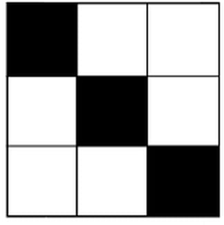 3 × 3 grid with the top-left, center, and bottom-right cells shaded black; the other six cells are unshaded.