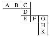 Nine cells form A B C across the top, D below C, E F G across the middle starting below D, then H and K below G.