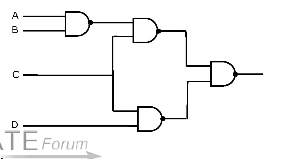 Four NAND gates with inputs A, B, C, D
