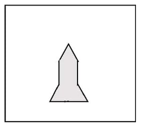 Inside a thin rectangular frame is a vertically oriented gray polygon: a pointed triangular top, narrow parallel vertical middle sides, and a flared lower portion ending in a wider horizontal base. No labels or dimensions.